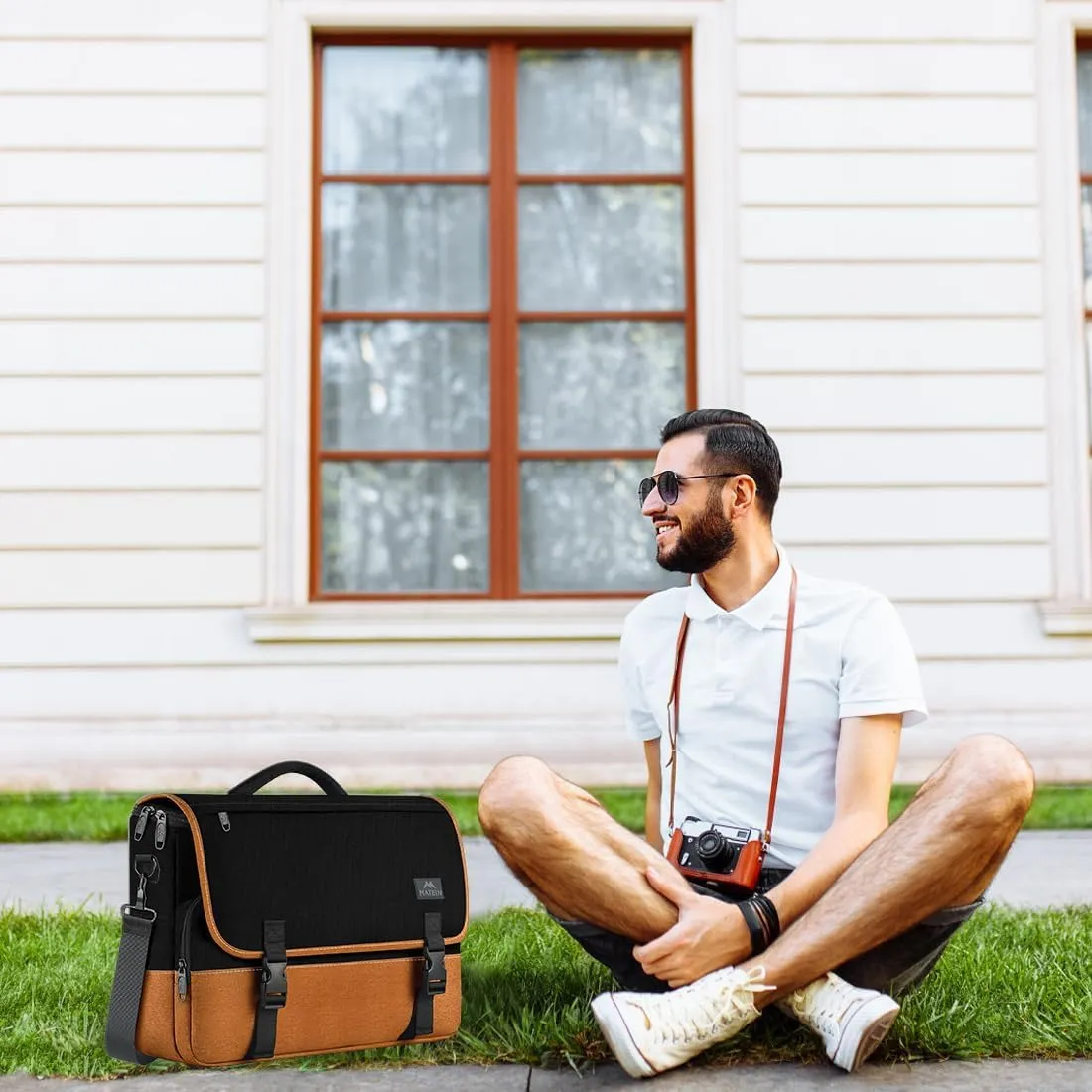 MATEIN 15.6 inch Messenger Bag for School, Briefcase Lightweight Men's Laptop Bag with Adjustable Shoulder Strap, Water Resistant Crossbody Satchel Computer Case for College Work, Black & Brown