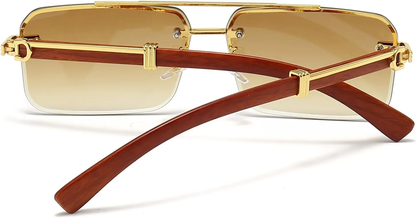 Mens Fashion Rimless Rectangle Sunglasses for Man Frameless Square Glasses Gradient Tinted UV400 Lens
