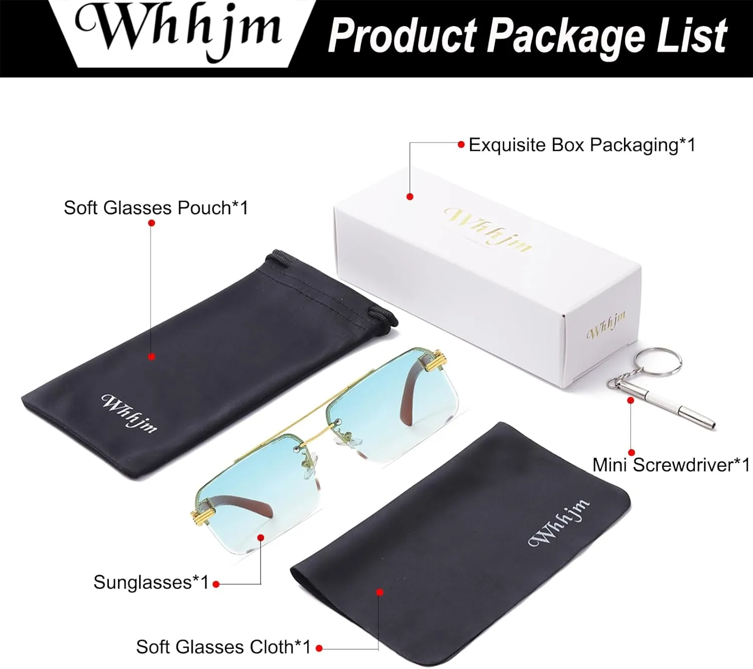 Mens Fashion Rimless Rectangle Sunglasses for Man Frameless Square Glasses Gradient Tinted UV400 Lens