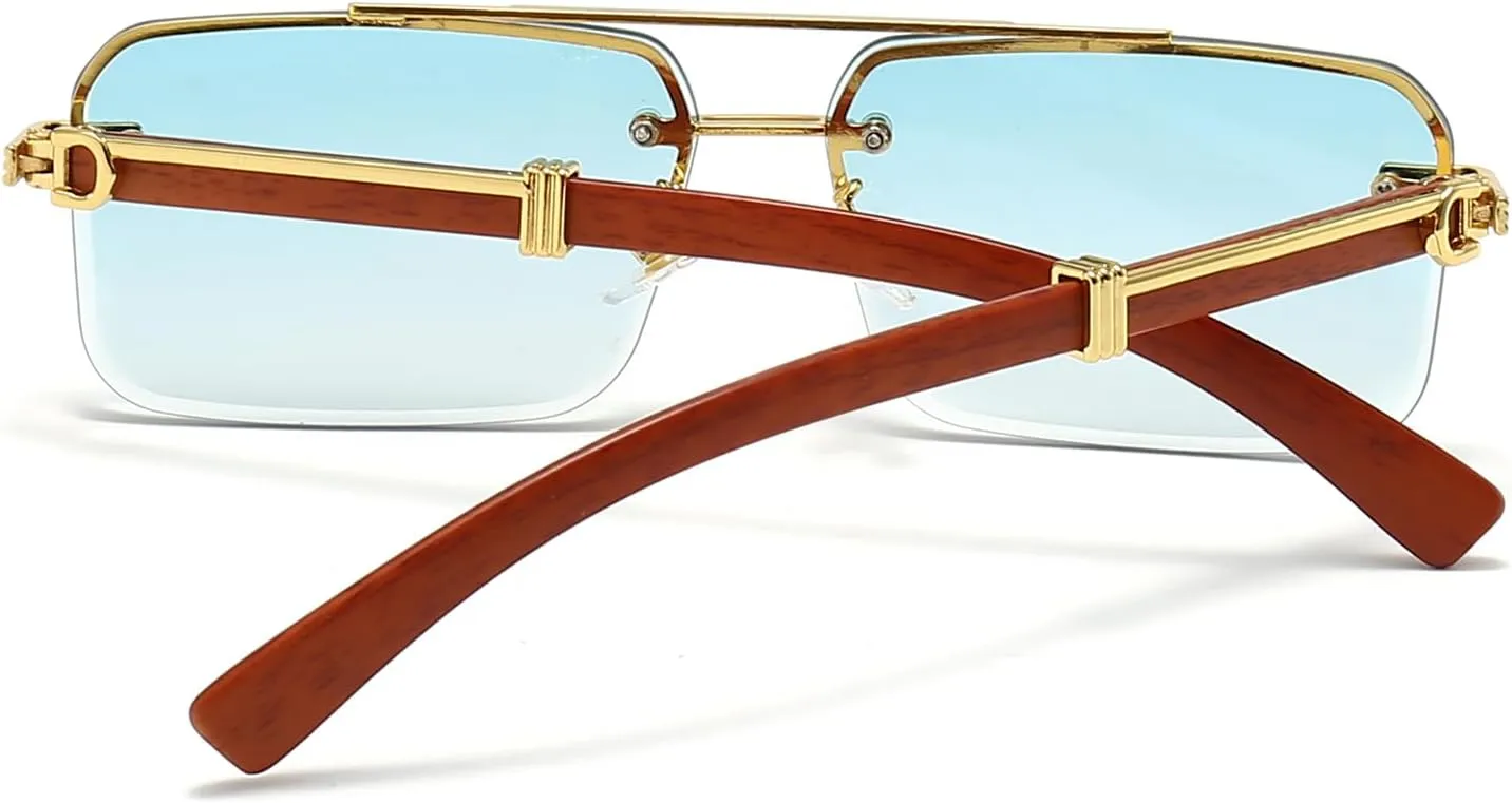 Mens Fashion Rimless Rectangle Sunglasses for Man Frameless Square Glasses Gradient Tinted UV400 Lens