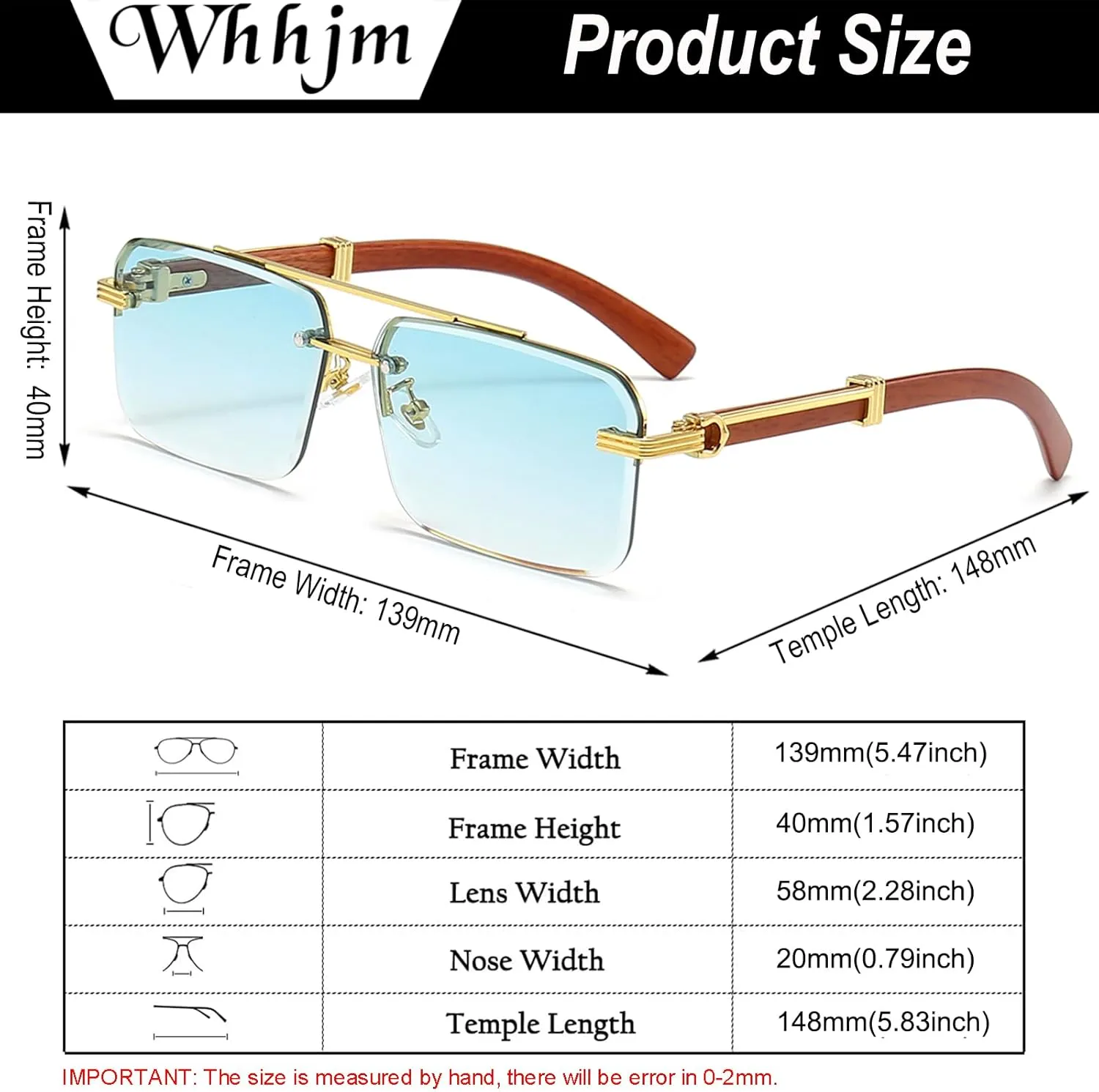 Mens Fashion Rimless Rectangle Sunglasses for Man Frameless Square Glasses Gradient Tinted UV400 Lens