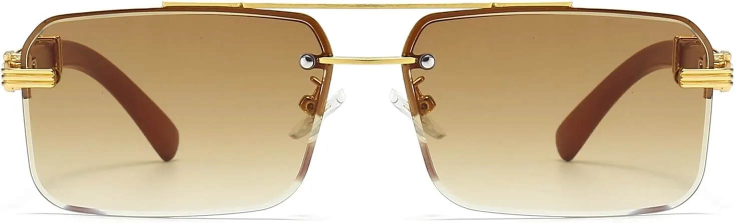 Mens Fashion Rimless Rectangle Sunglasses for Man Frameless Square Glasses Gradient Tinted UV400 Lens