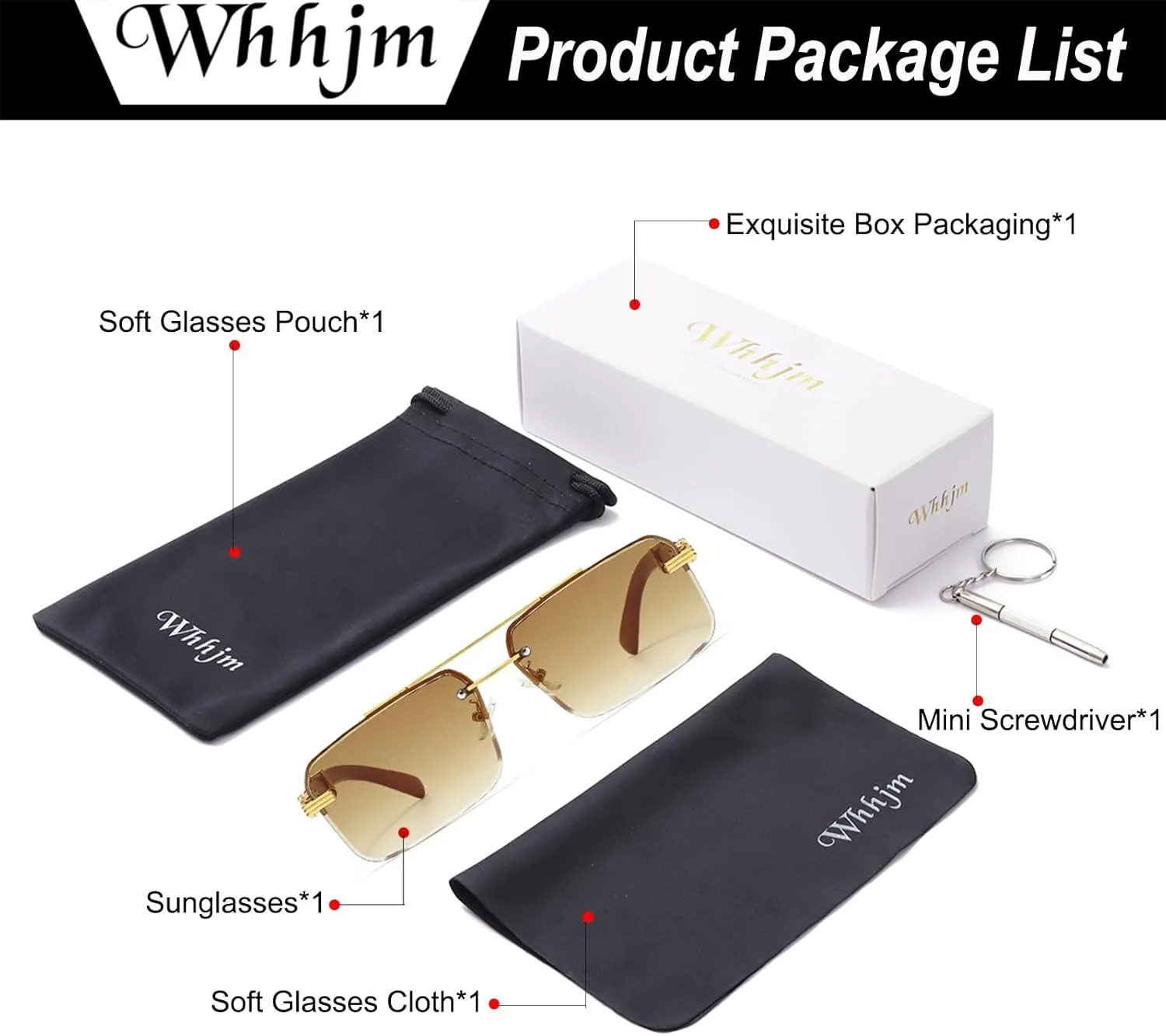 Mens Fashion Rimless Rectangle Sunglasses for Man Frameless Square Glasses Gradient Tinted UV400 Lens