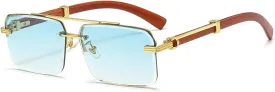 Mens Fashion Rimless Rectangle Sunglasses for Man Frameless Square Glasses Gradient Tinted UV400 Lens