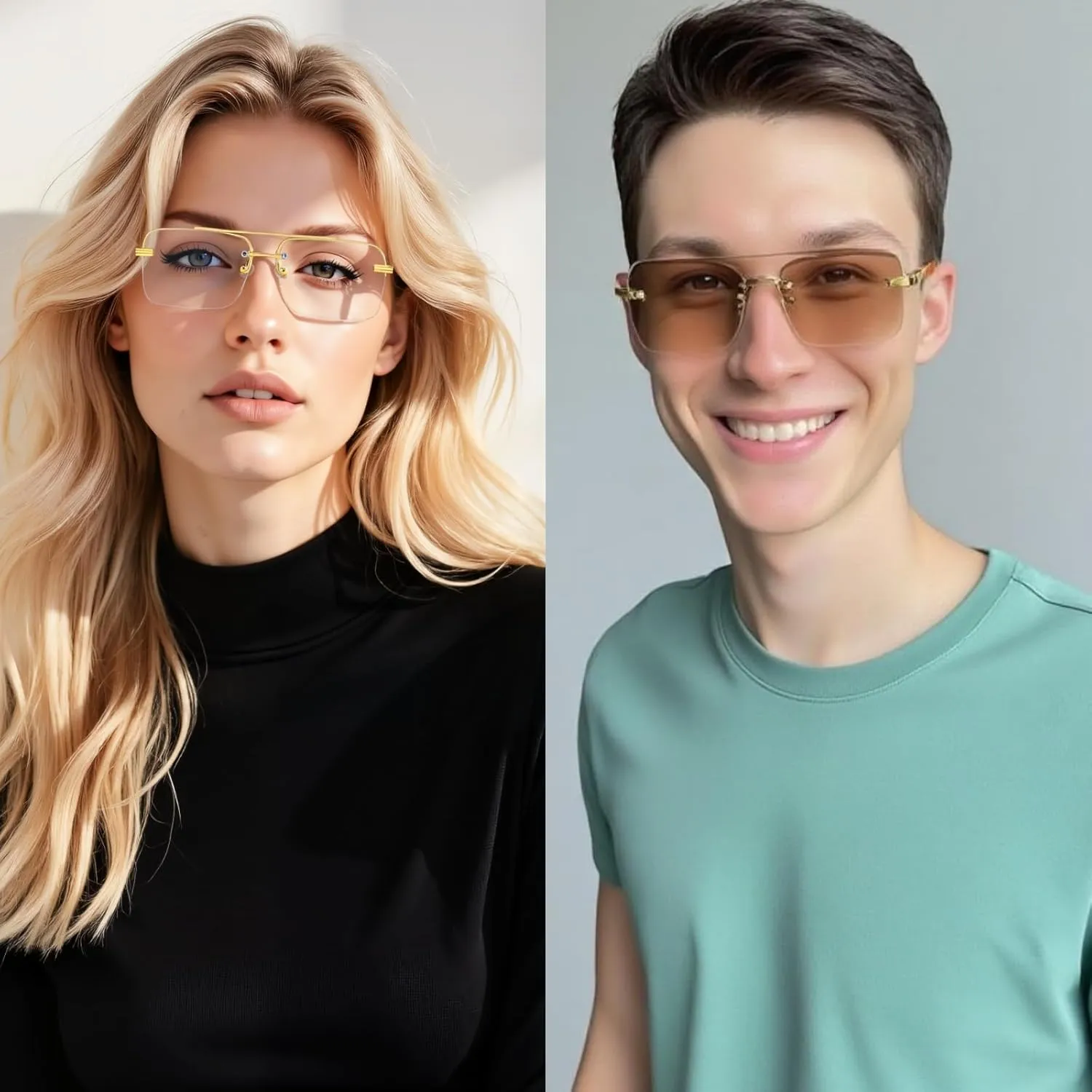 Mens Fashion Rimless Rectangle Sunglasses for Man Frameless Square Glasses Gradient Tinted UV400 Lens