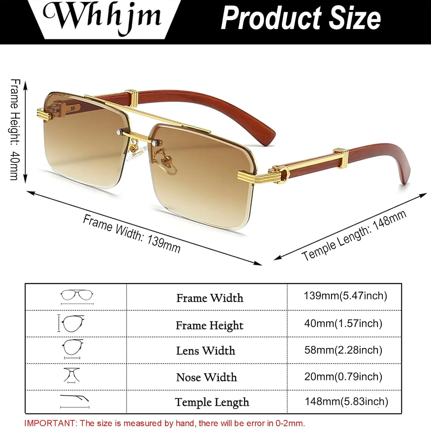 Mens Fashion Rimless Rectangle Sunglasses for Man Frameless Square Glasses Gradient Tinted UV400 Lens