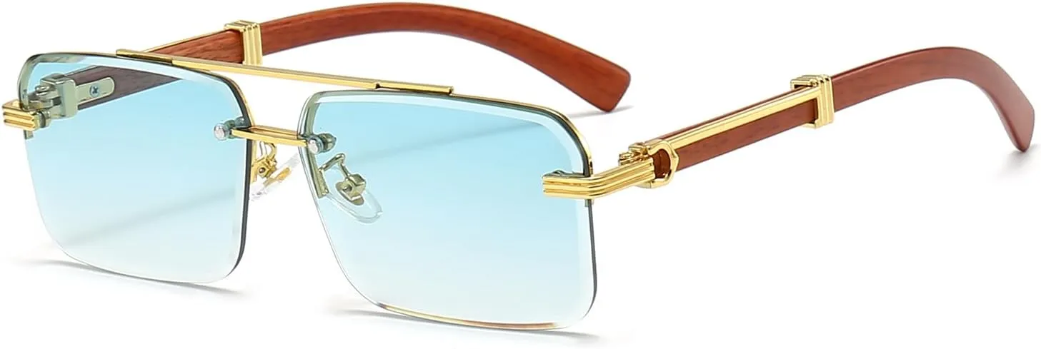 Mens Fashion Rimless Rectangle Sunglasses for Man Frameless Square Glasses Gradient Tinted UV400 Lens