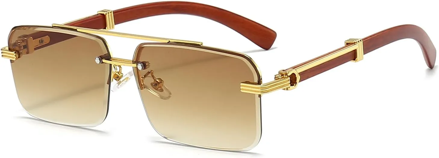 Mens Fashion Rimless Rectangle Sunglasses for Man Frameless Square Glasses Gradient Tinted UV400 Lens