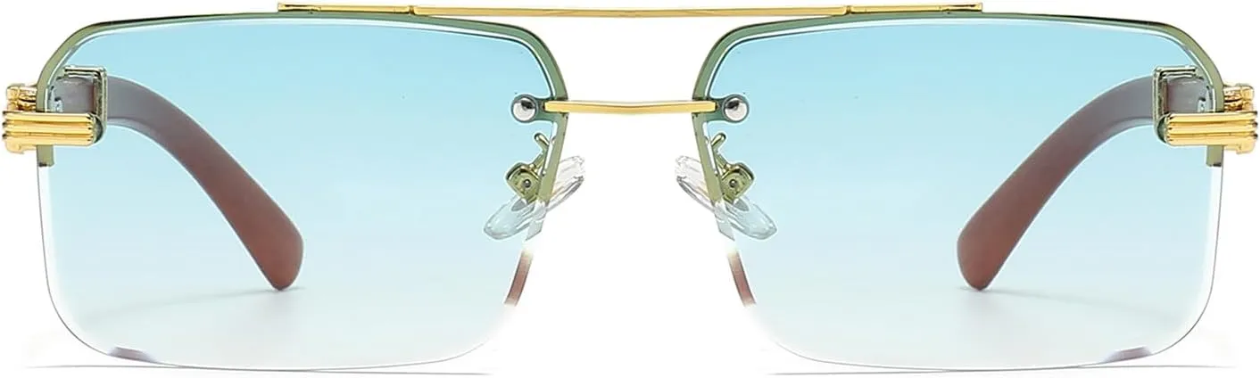 Mens Fashion Rimless Rectangle Sunglasses for Man Frameless Square Glasses Gradient Tinted UV400 Lens