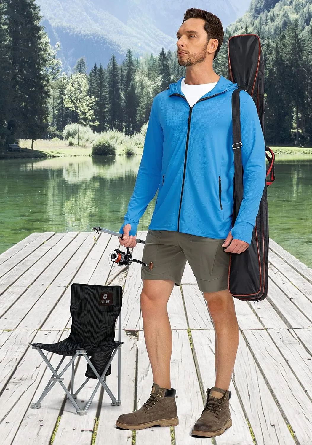 Men's UPF 50  Light Jacket Full Zip Sun Protection Hoodie Long Sleeve Sun Shirts for Men Hiking Fishing Zip Pockets