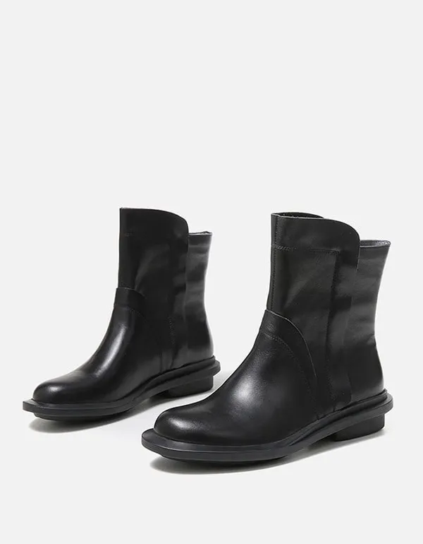 OBIONO Round Head Leather Chelsea Short Boots
