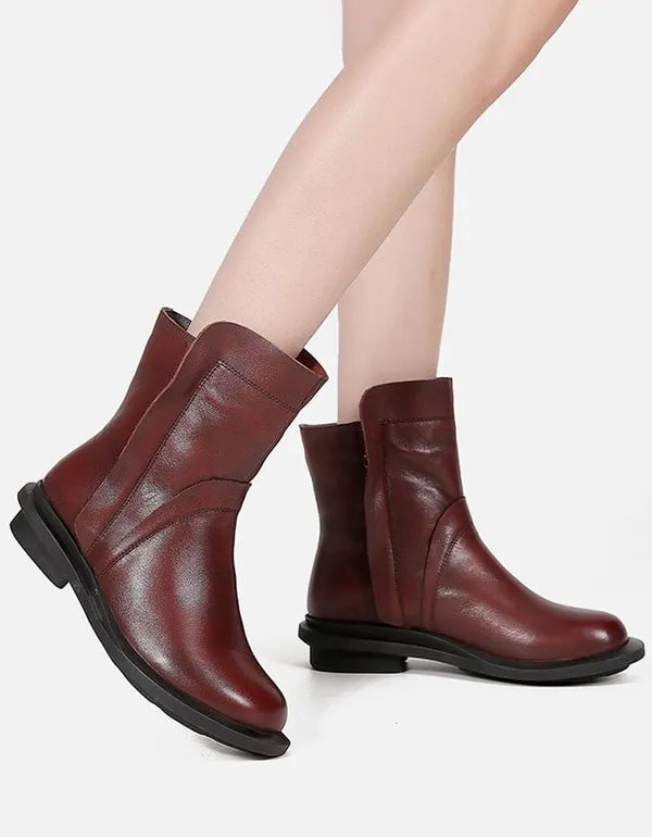 OBIONO Round Head Leather Chelsea Short Boots