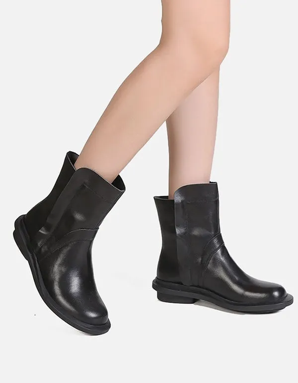 OBIONO Round Head Leather Chelsea Short Boots