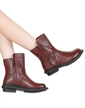 OBIONO Round Head Leather Chelsea Short Boots