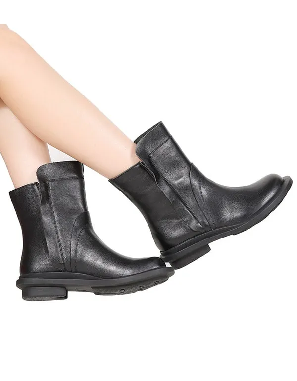 OBIONO Round Head Leather Chelsea Short Boots