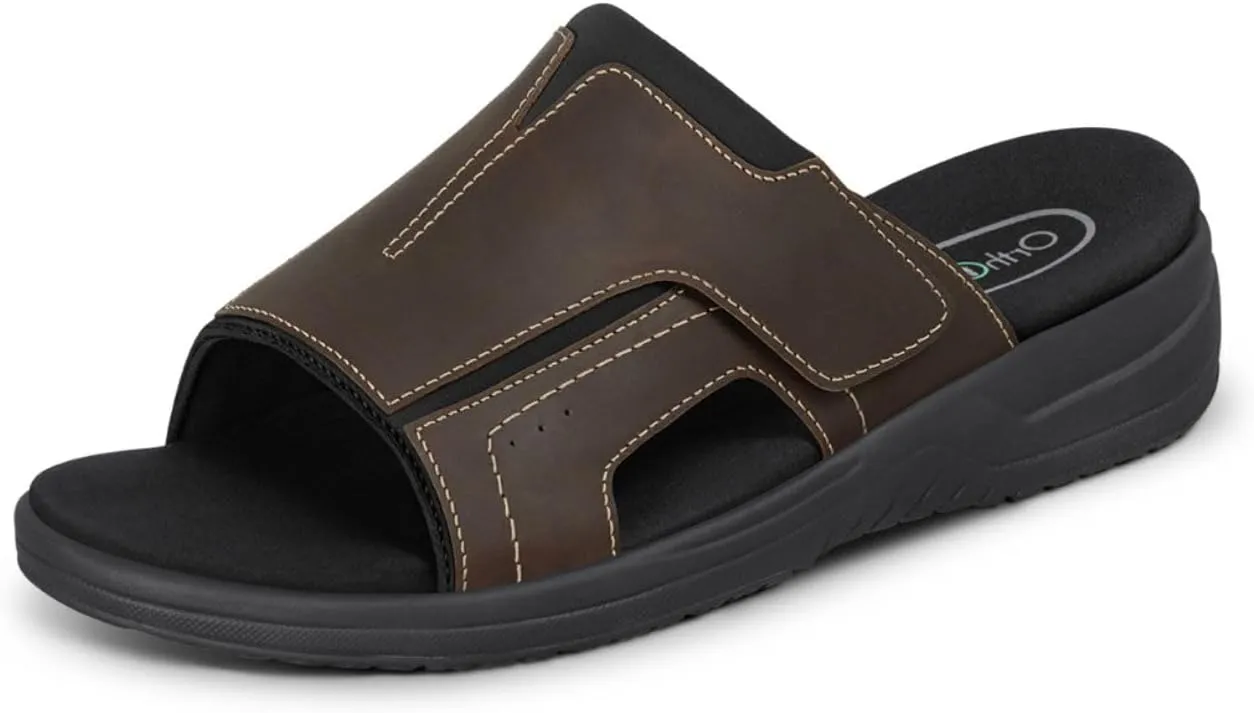 Orthofeet Men's Orthopedic Leather Sarasota Slide Sandals