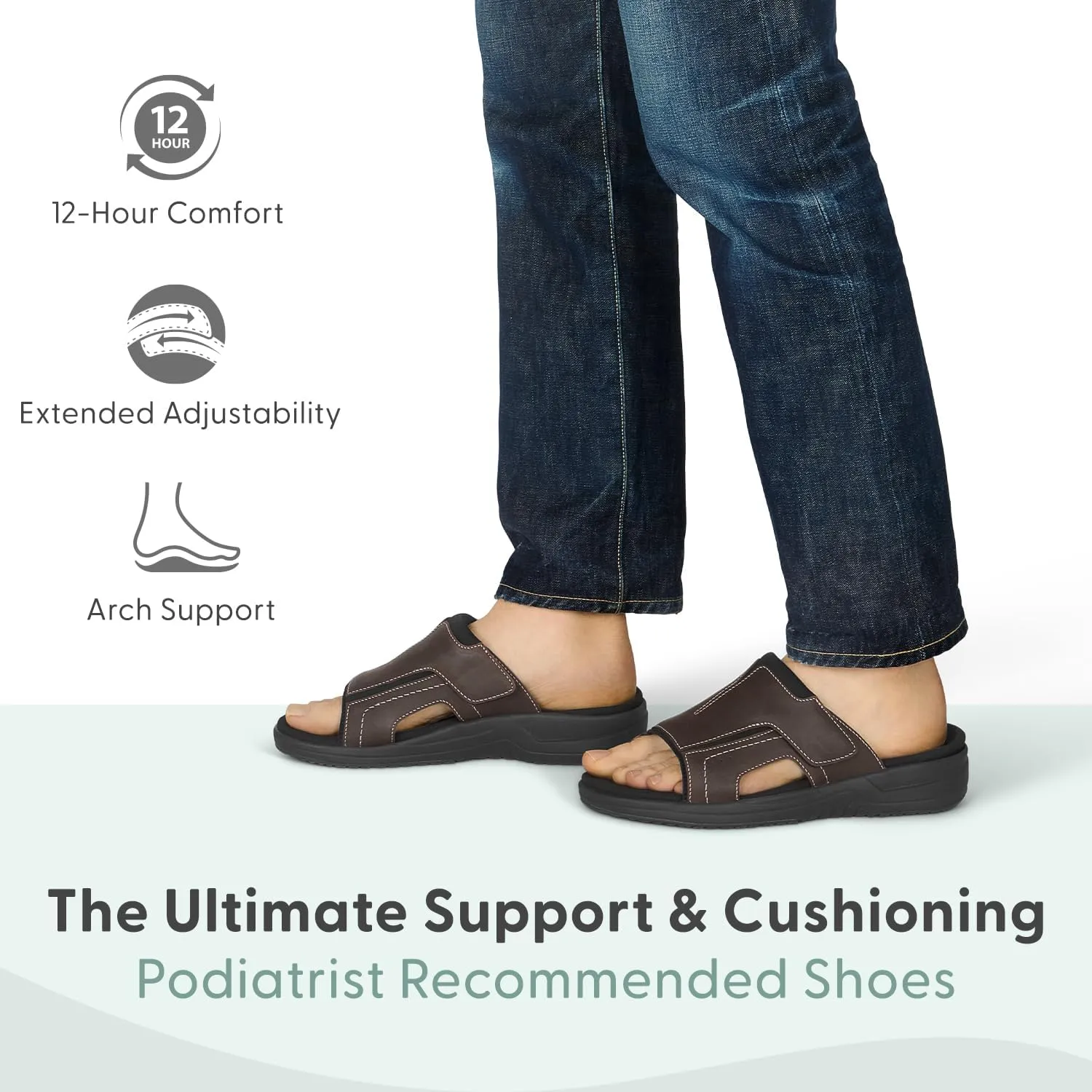 Orthofeet Men's Orthopedic Leather Sarasota Slide Sandals