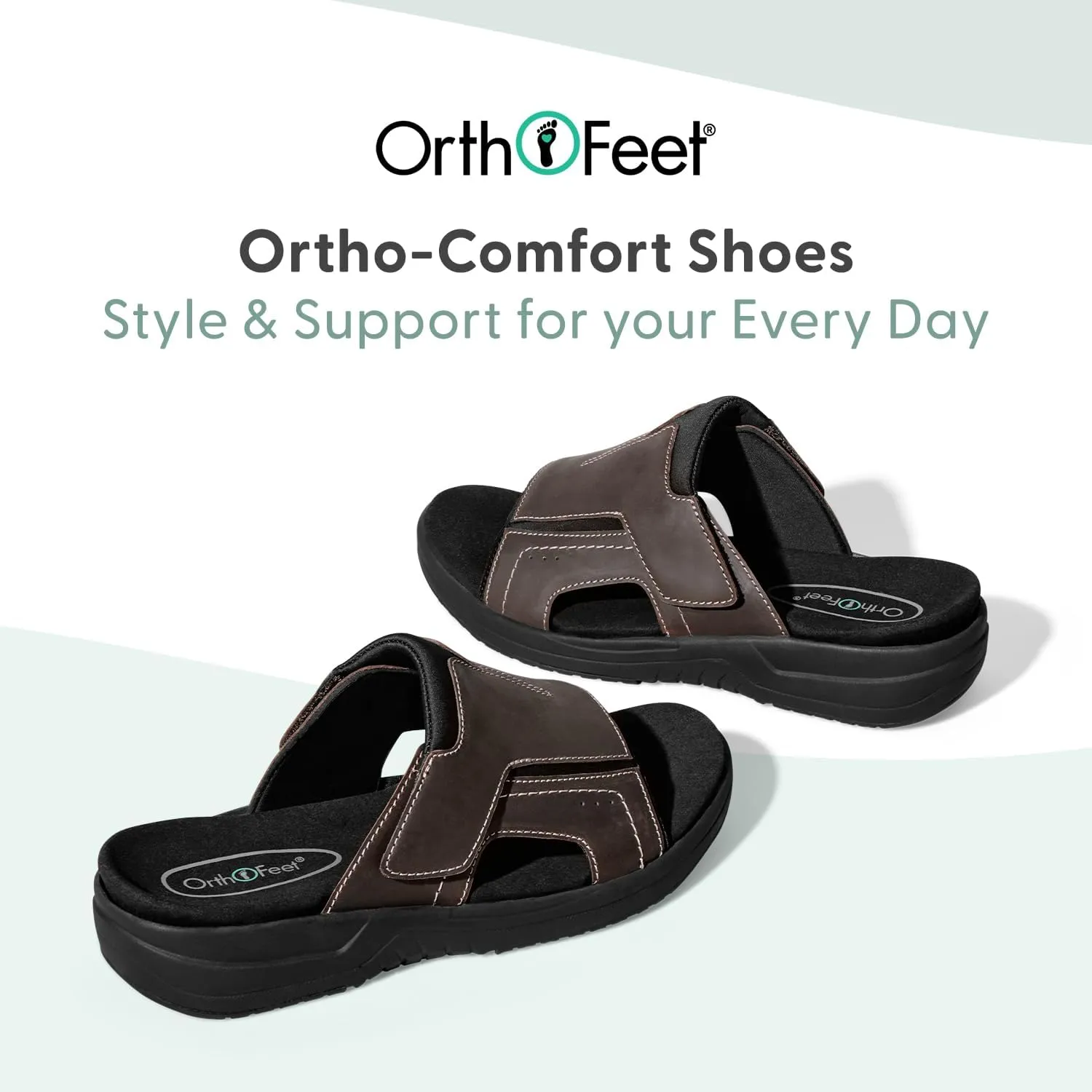 Orthofeet Men's Orthopedic Leather Sarasota Slide Sandals