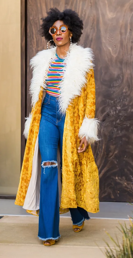 Penny Sunshine Embroidered Faux Fur Maxi Coat