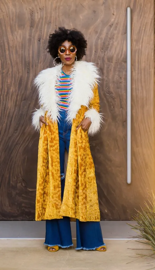 Penny Sunshine Embroidered Faux Fur Maxi Coat