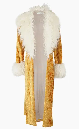 Penny Sunshine Embroidered Faux Fur Maxi Coat