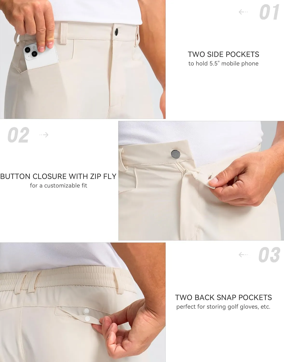 Pudolla Men's Casual Golf Shorts 7" Lightweight Stretch Flat Front Work Dress Shorts for Men with Pockets