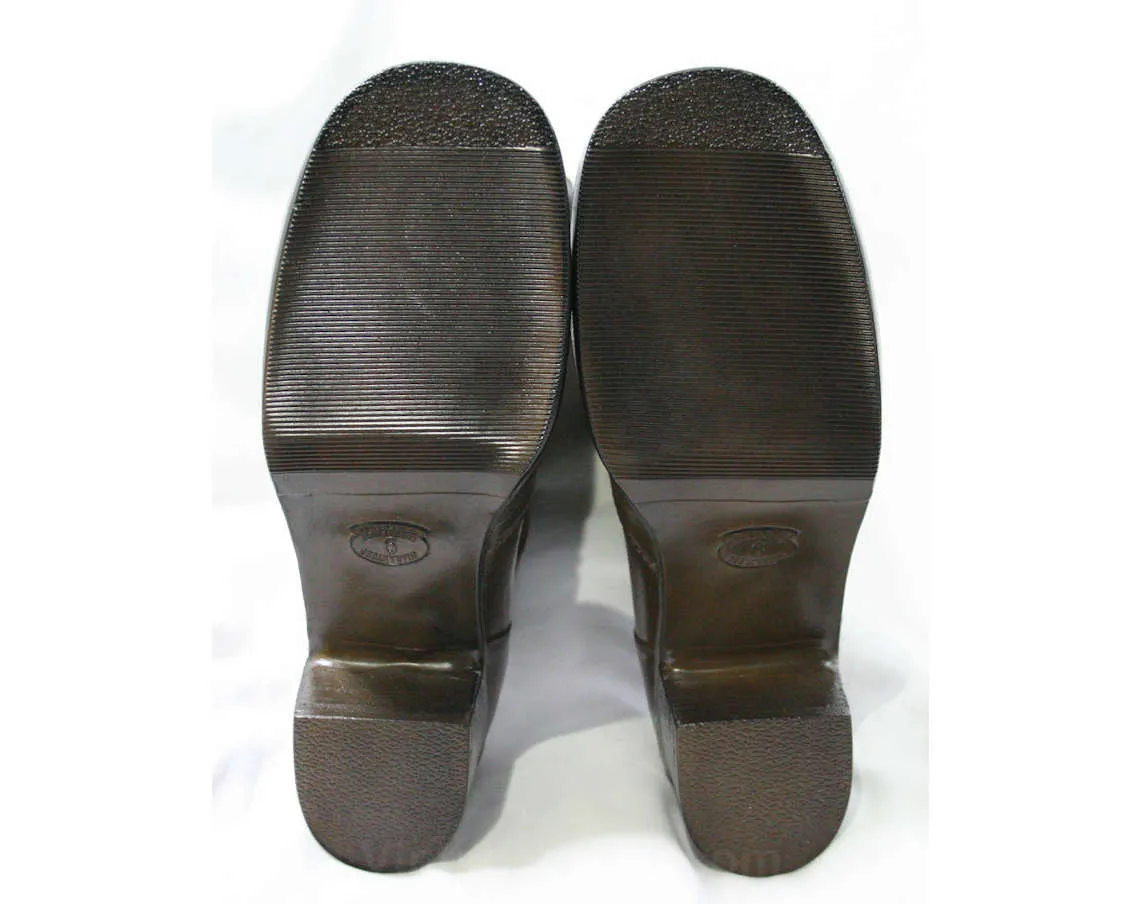 Size 6 Black & Brown 60s Boots - Waterproof Rubber - Sophisticated 1960s Street Style - Color Block - Lined - Unworn - Deadstock - 43293-4