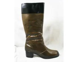 Size 7 Black & Brown 60s Boots - Waterproof Rubber - Sophisticated 1960s Street Style - Color Block - Lined - Unworn - Deadstock - 43293-8