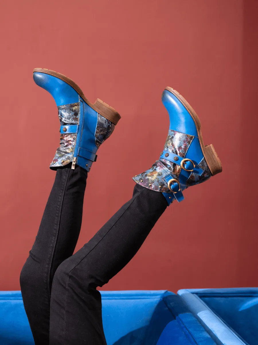 Soffia | Nicolette Rivet Stud Leather Moto Boots - Blue
