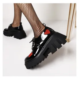 Spring And Autumn Retro Thick-Soled Women'S Shoes Single Shoes High-Heeled Patent Leather Lace Up Muffin Small Leather Shoes Women | Brodtica.com