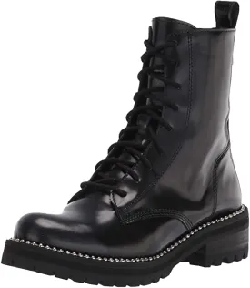 Steve Madden Georgie Black Leather Lug Sole Moto Chic Lace Up Military Combat  Boots
