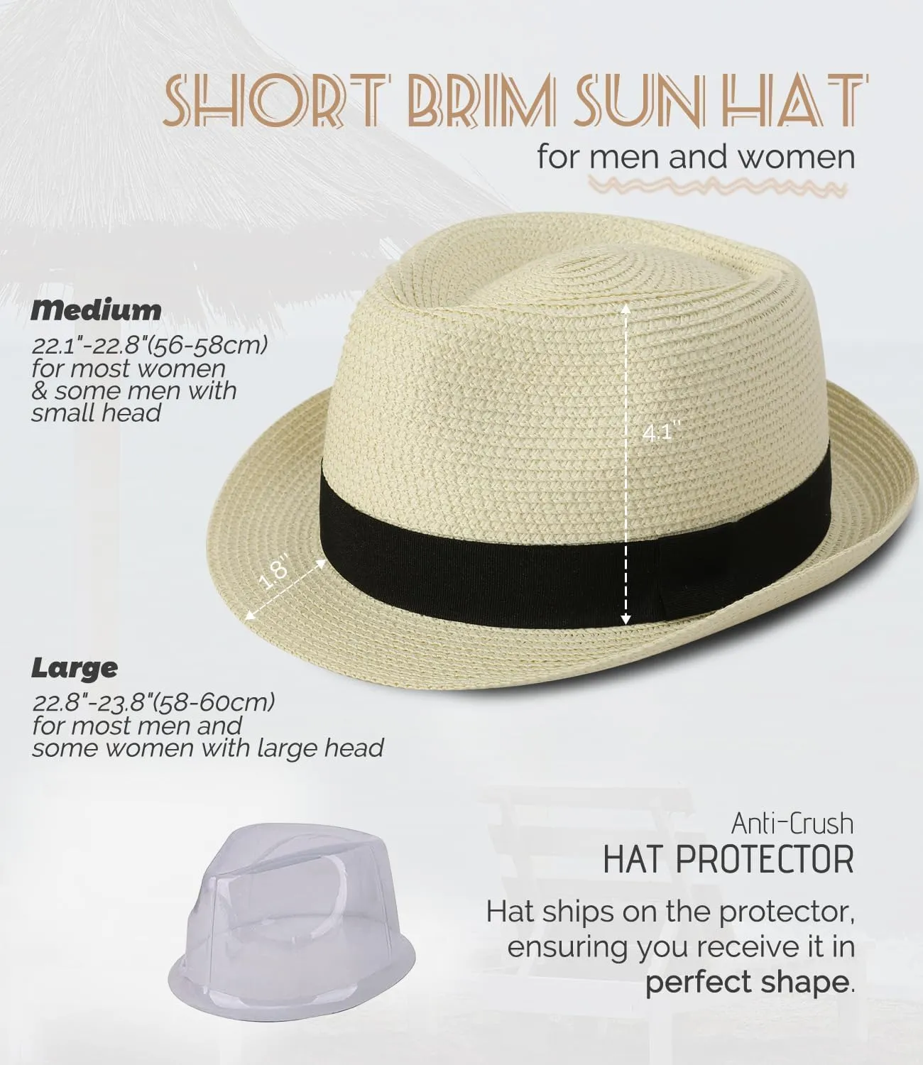 Straw Fedora Sun Hat for Women Men Short Brim Panama Trilby Beach Hat Packable Summer Hat UPF 50 