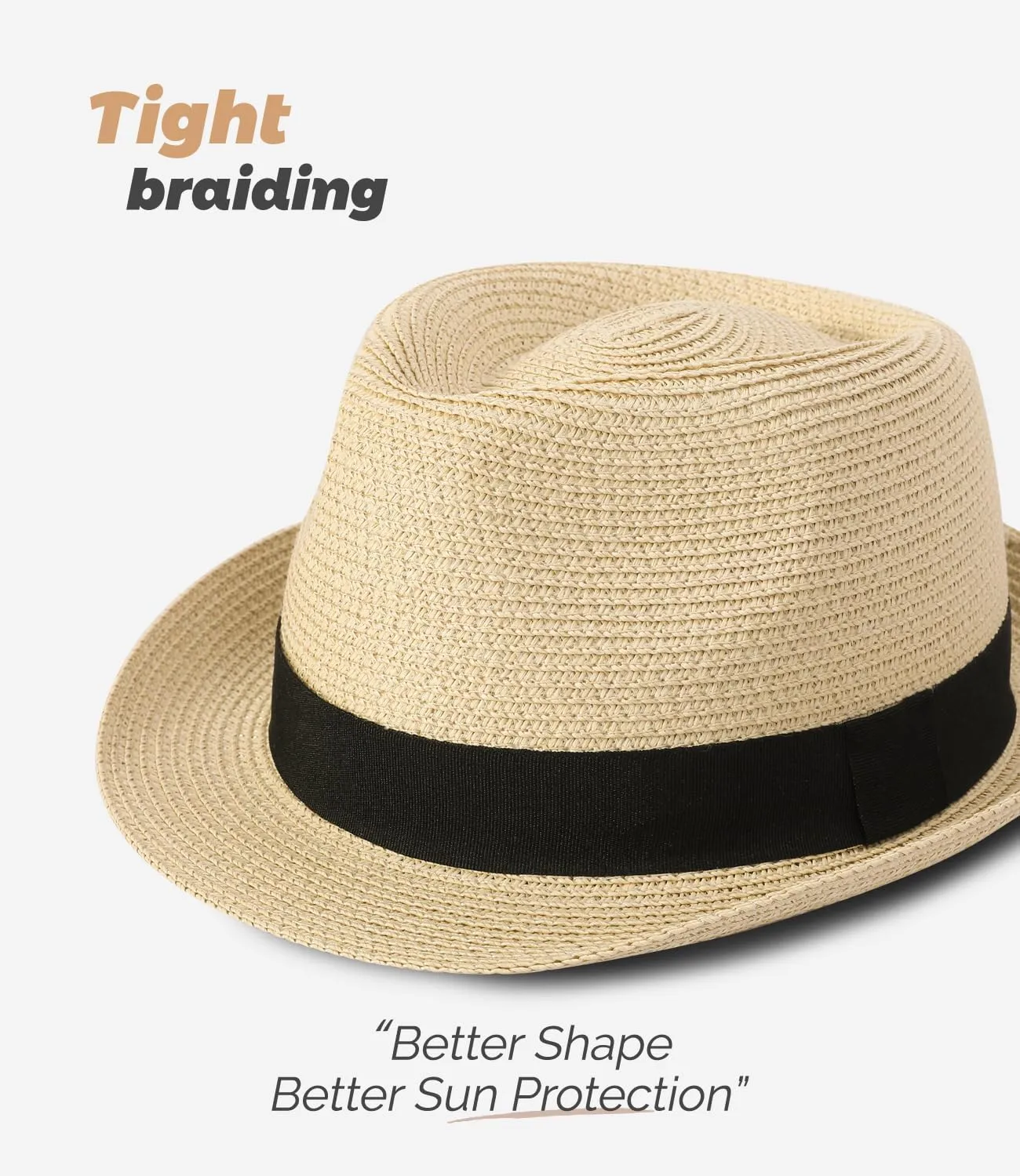 Straw Fedora Sun Hat for Women Men Short Brim Panama Trilby Beach Hat Packable Summer Hat UPF 50 