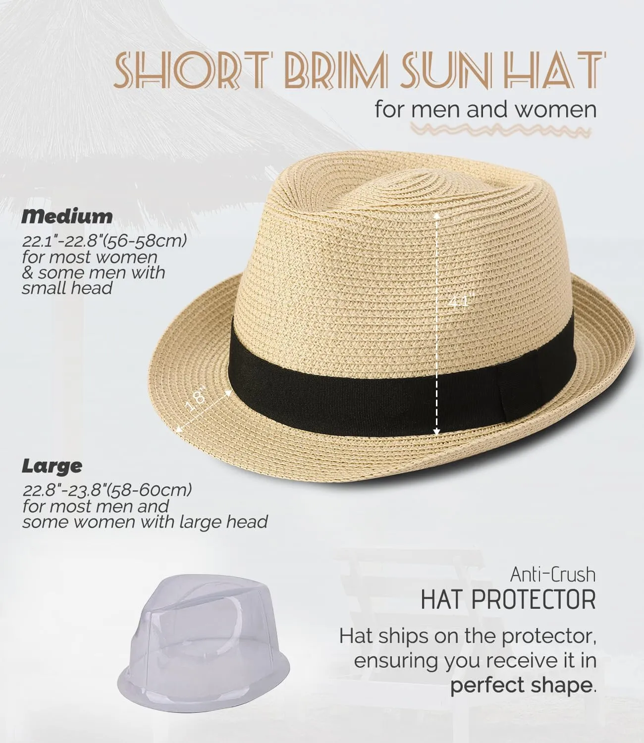 Straw Fedora Sun Hat for Women Men Short Brim Panama Trilby Beach Hat Packable Summer Hat UPF 50 