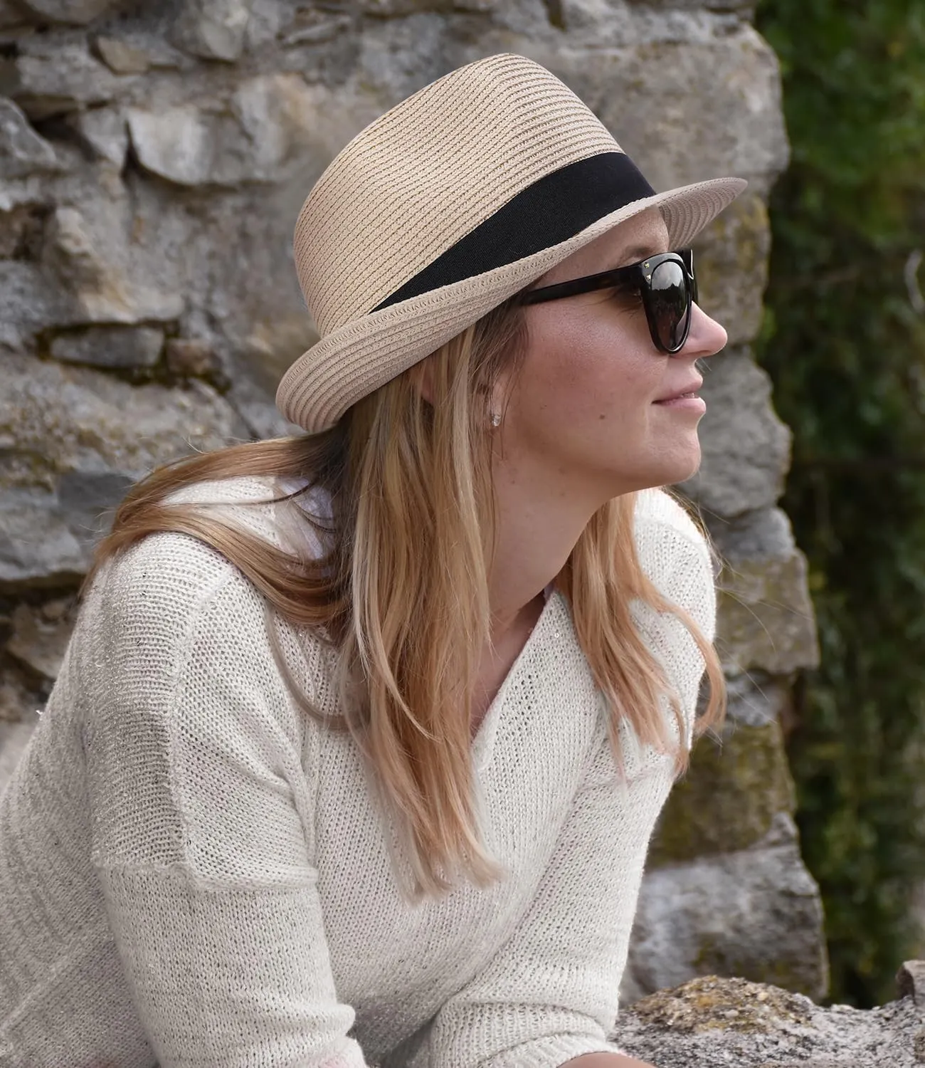 Straw Fedora Sun Hat for Women Men Short Brim Panama Trilby Beach Hat Packable Summer Hat UPF 50 