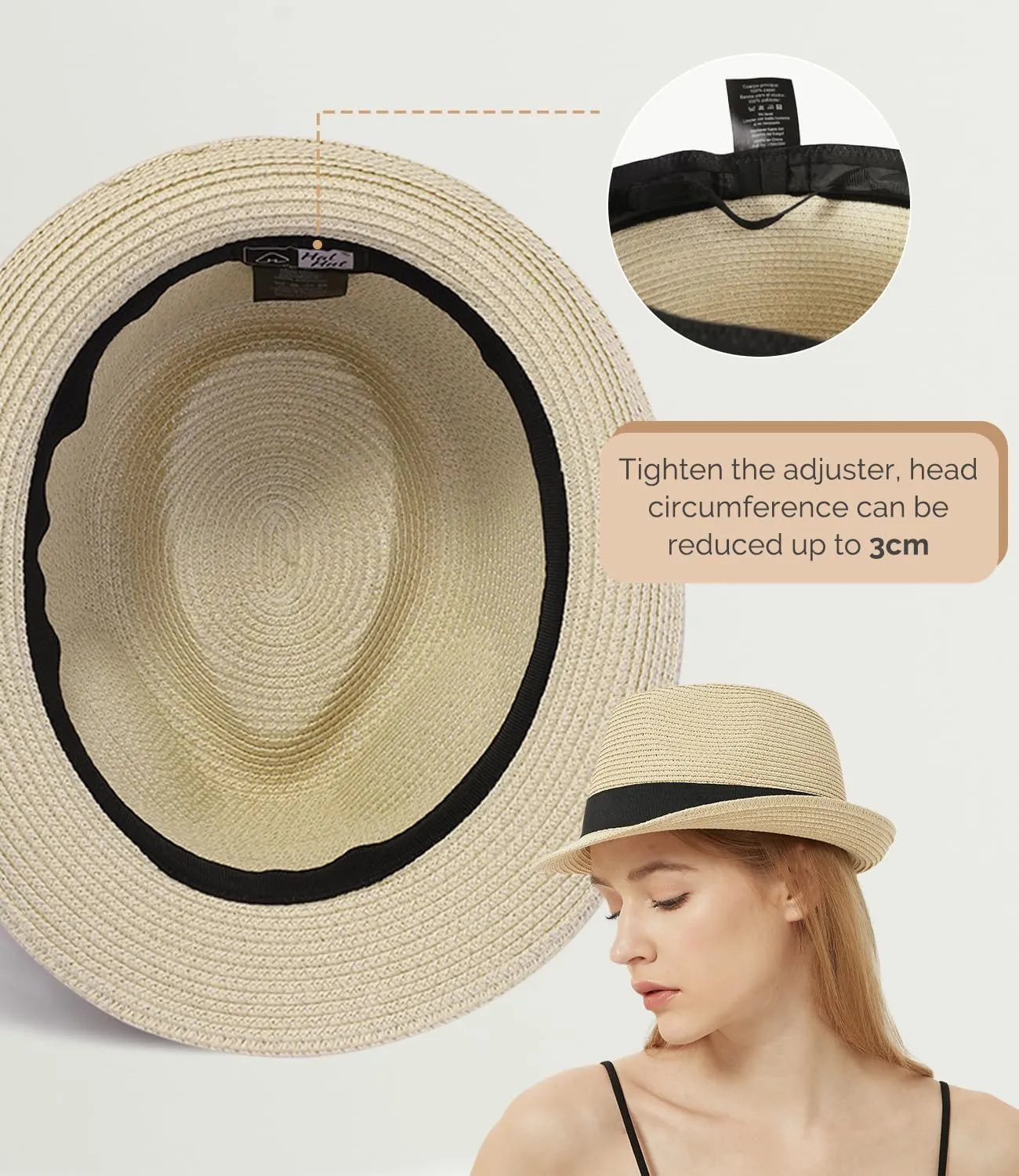 Straw Fedora Sun Hat for Women Men Short Brim Panama Trilby Beach Hat Packable Summer Hat UPF 50 