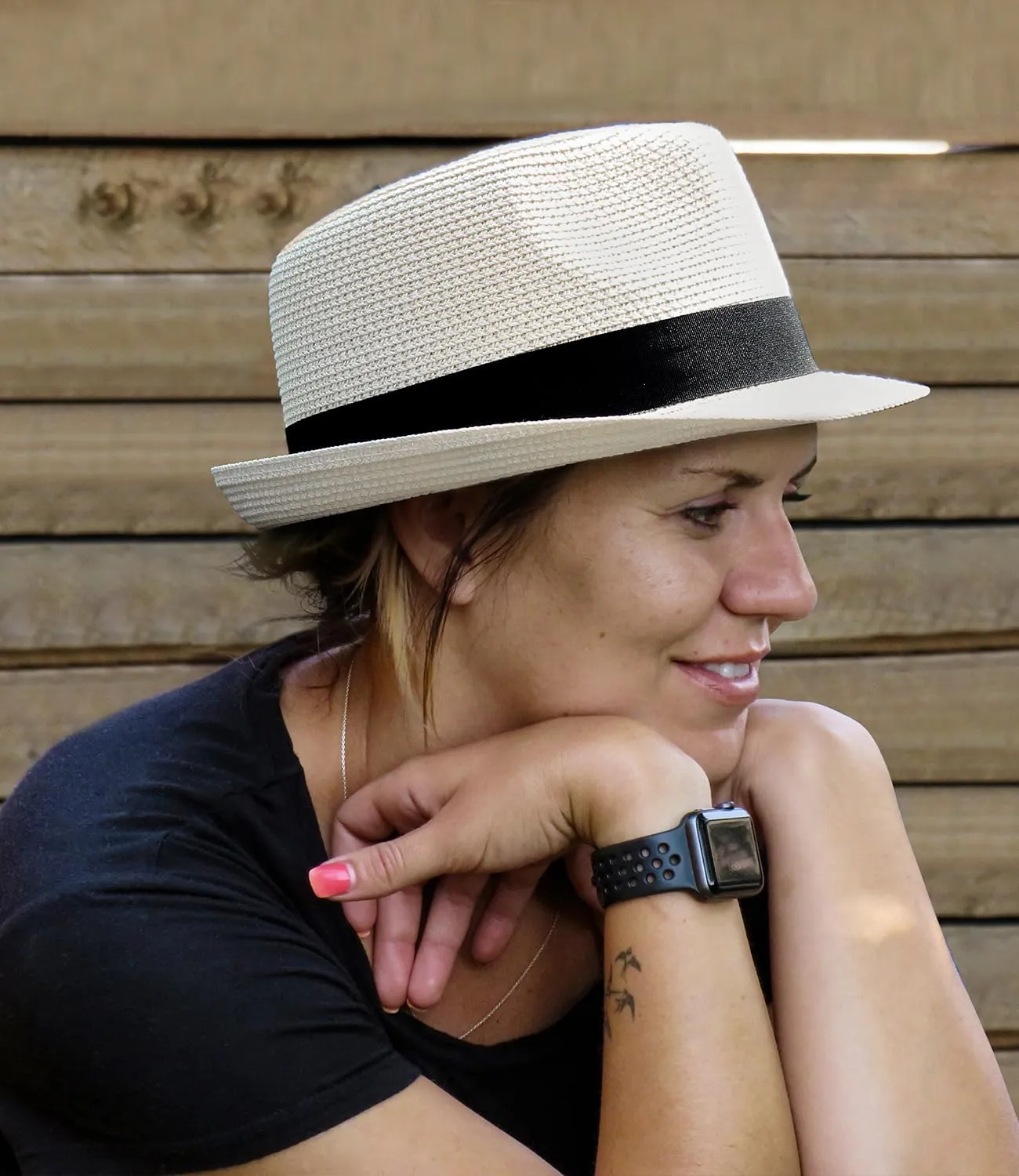 Straw Fedora Sun Hat for Women Men Short Brim Panama Trilby Beach Hat Packable Summer Hat UPF 50 