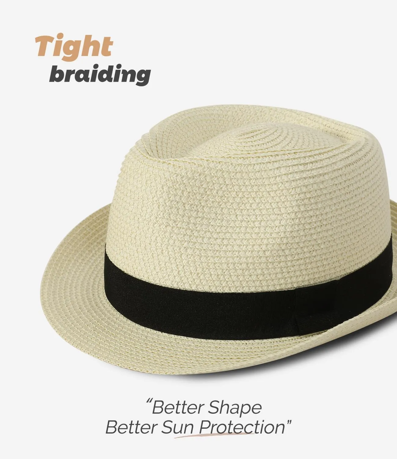 Straw Fedora Sun Hat for Women Men Short Brim Panama Trilby Beach Hat Packable Summer Hat UPF 50 