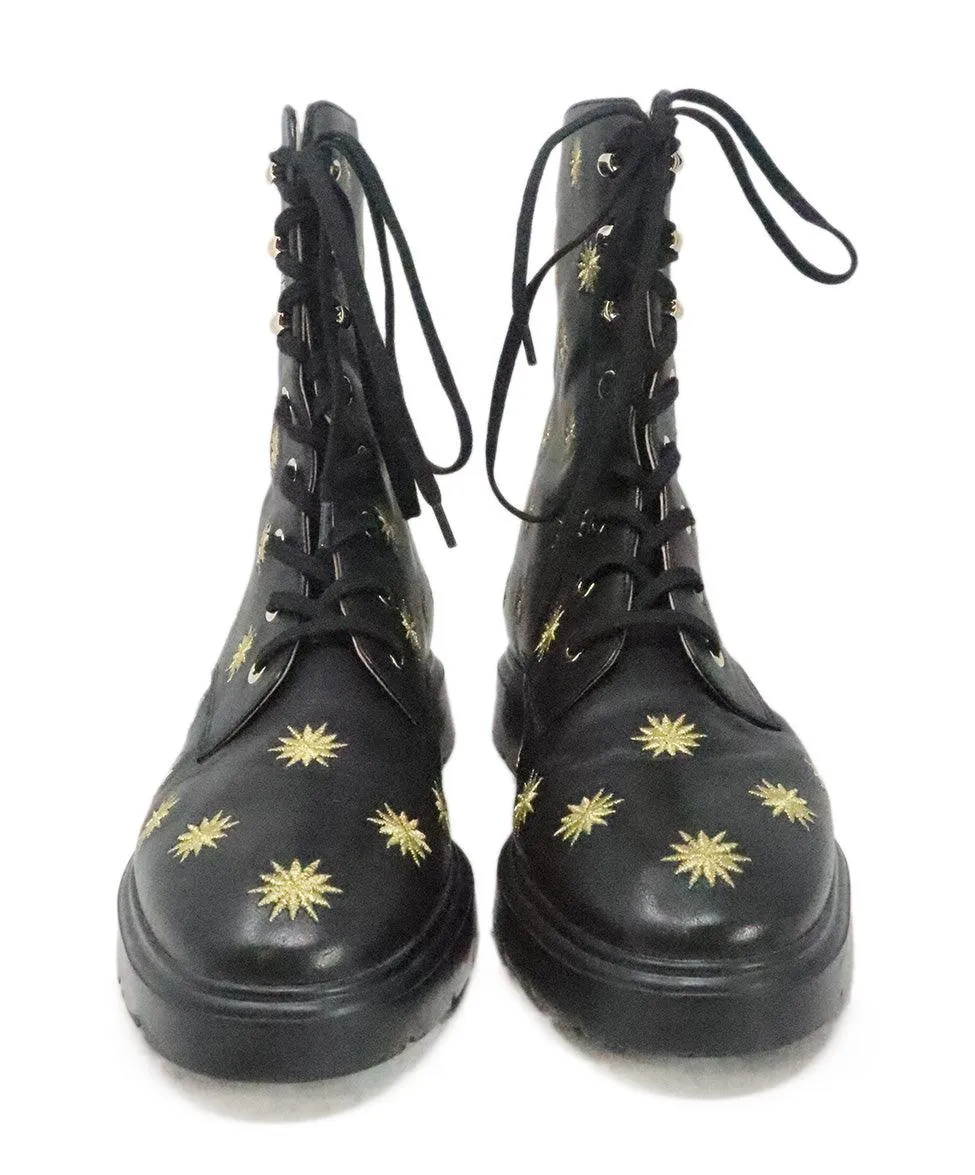 Stuart Weitzman Black & Gold Embroidered Boots sz 9.5
