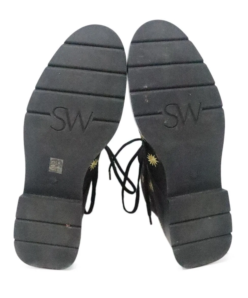 Stuart Weitzman Black & Gold Embroidered Boots sz 9.5