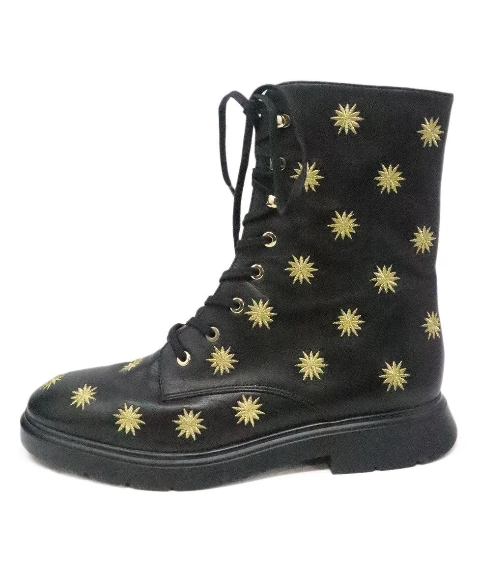 Stuart Weitzman Black & Gold Embroidered Boots sz 9.5