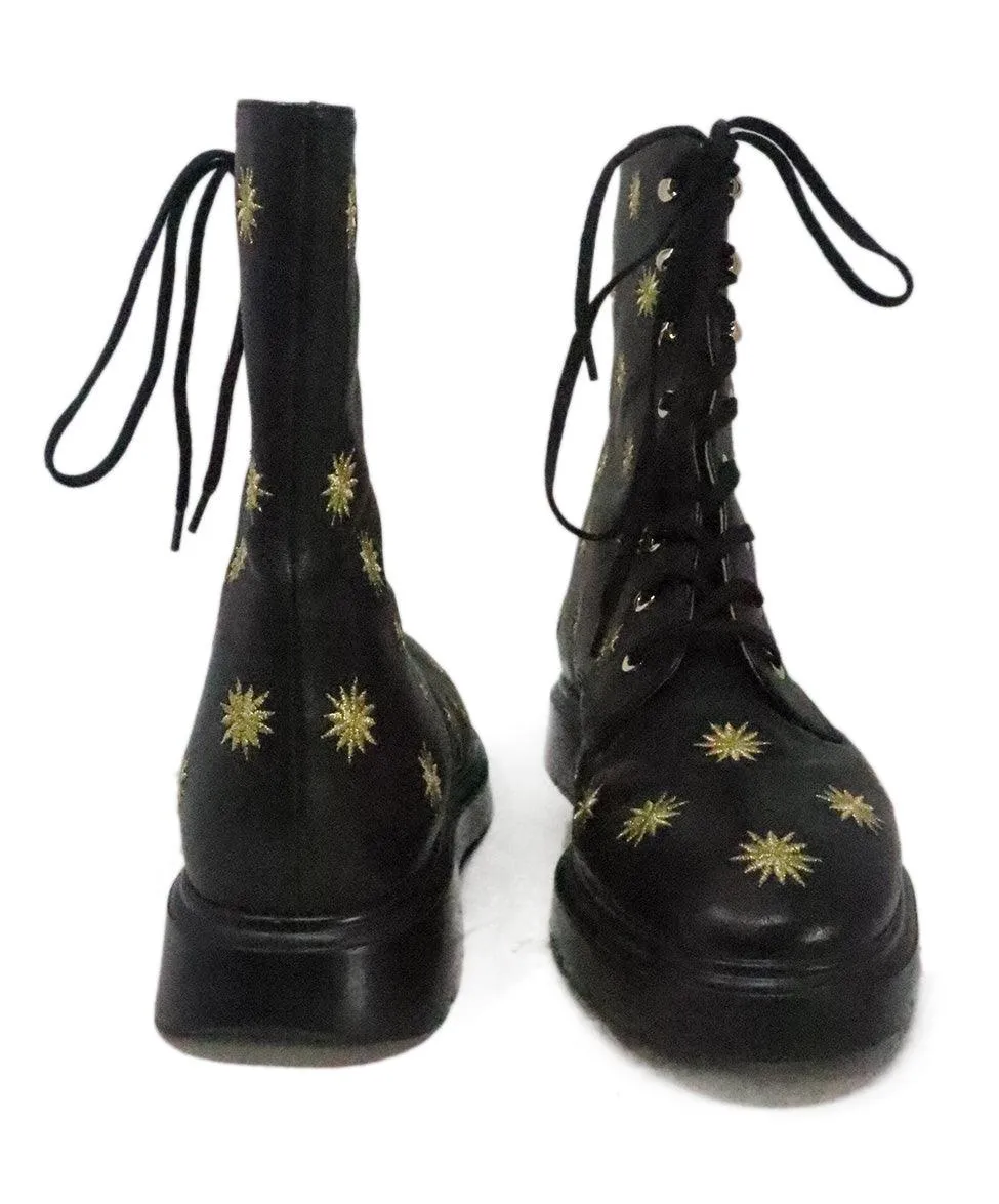 Stuart Weitzman Black & Gold Embroidered Boots sz 9.5