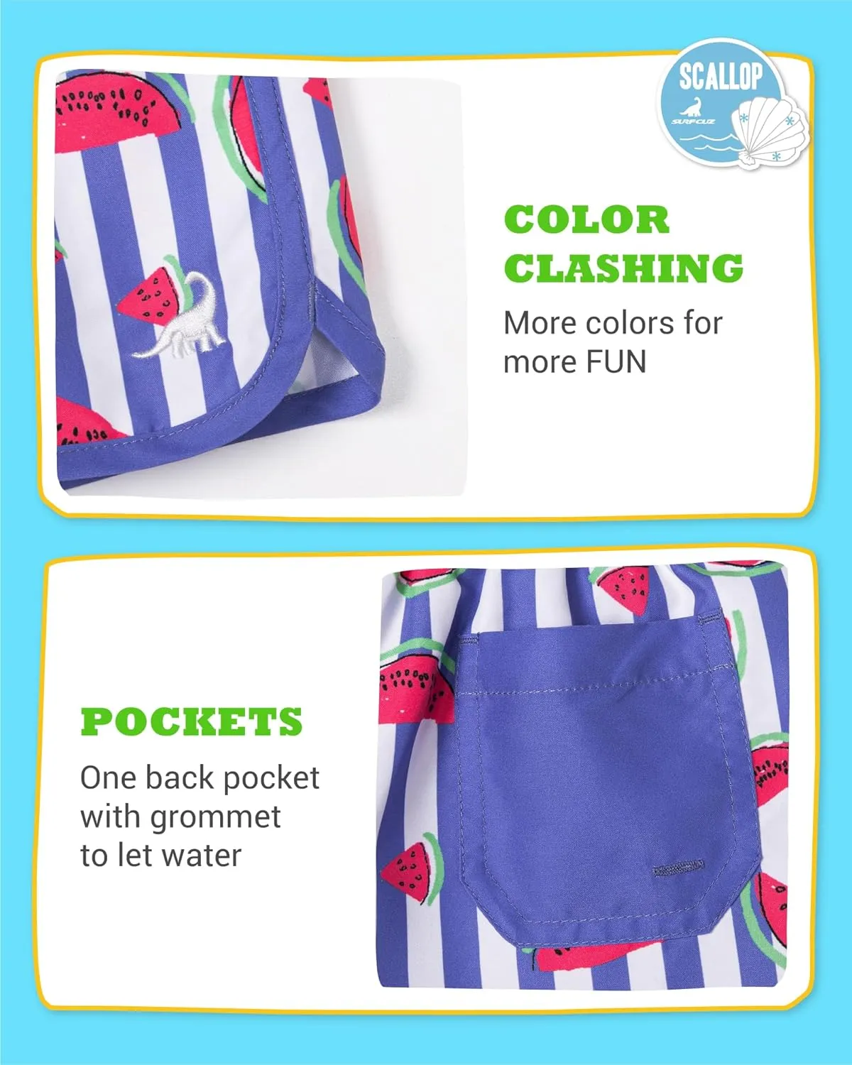 SURF CUZ Boys Swim Trunks Retro Toddler Boy Swimsuit Shorts Quick Dry Swimming Trunks Bathing Suit