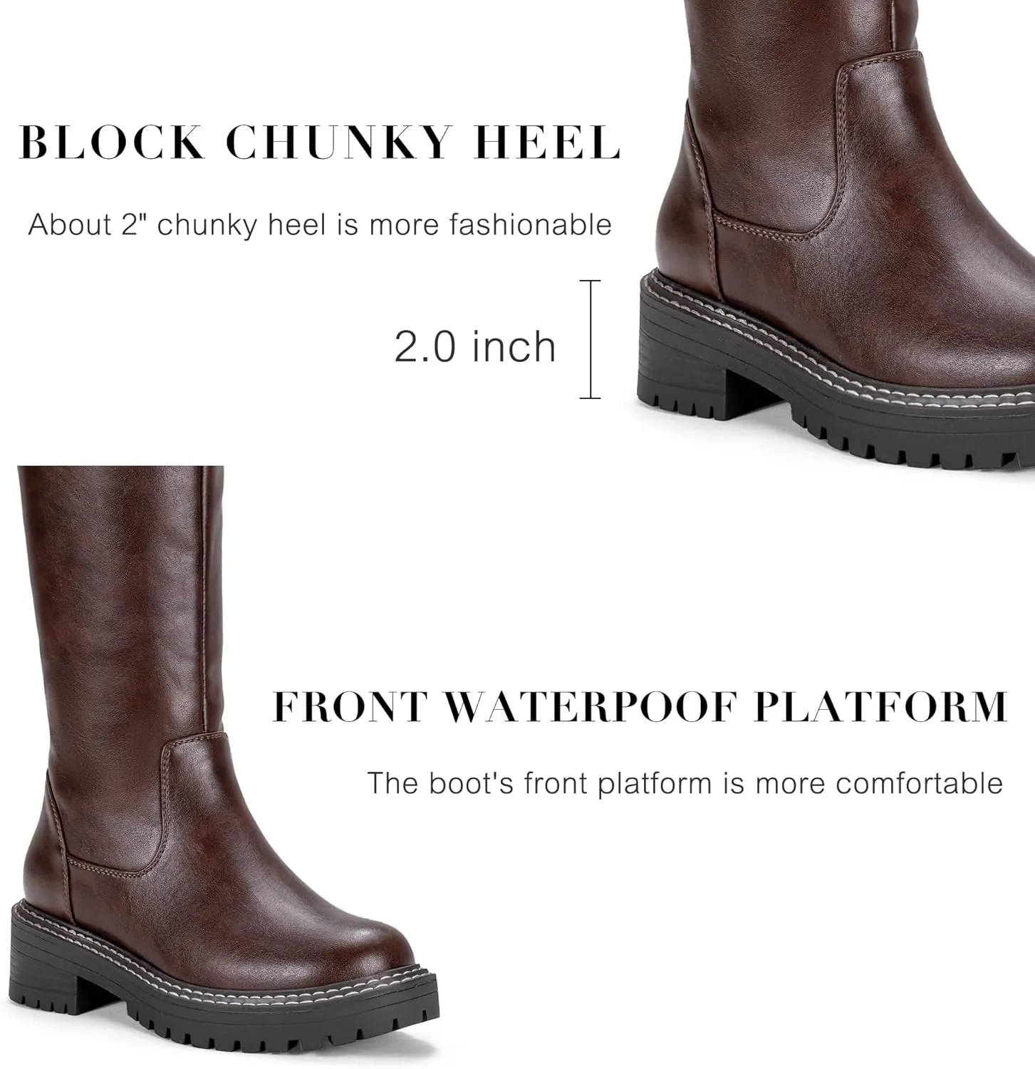 Vepose Womens 9658 Knee High Boots Low Heel, Platform Tall Boots with Side Zipper for Ladies