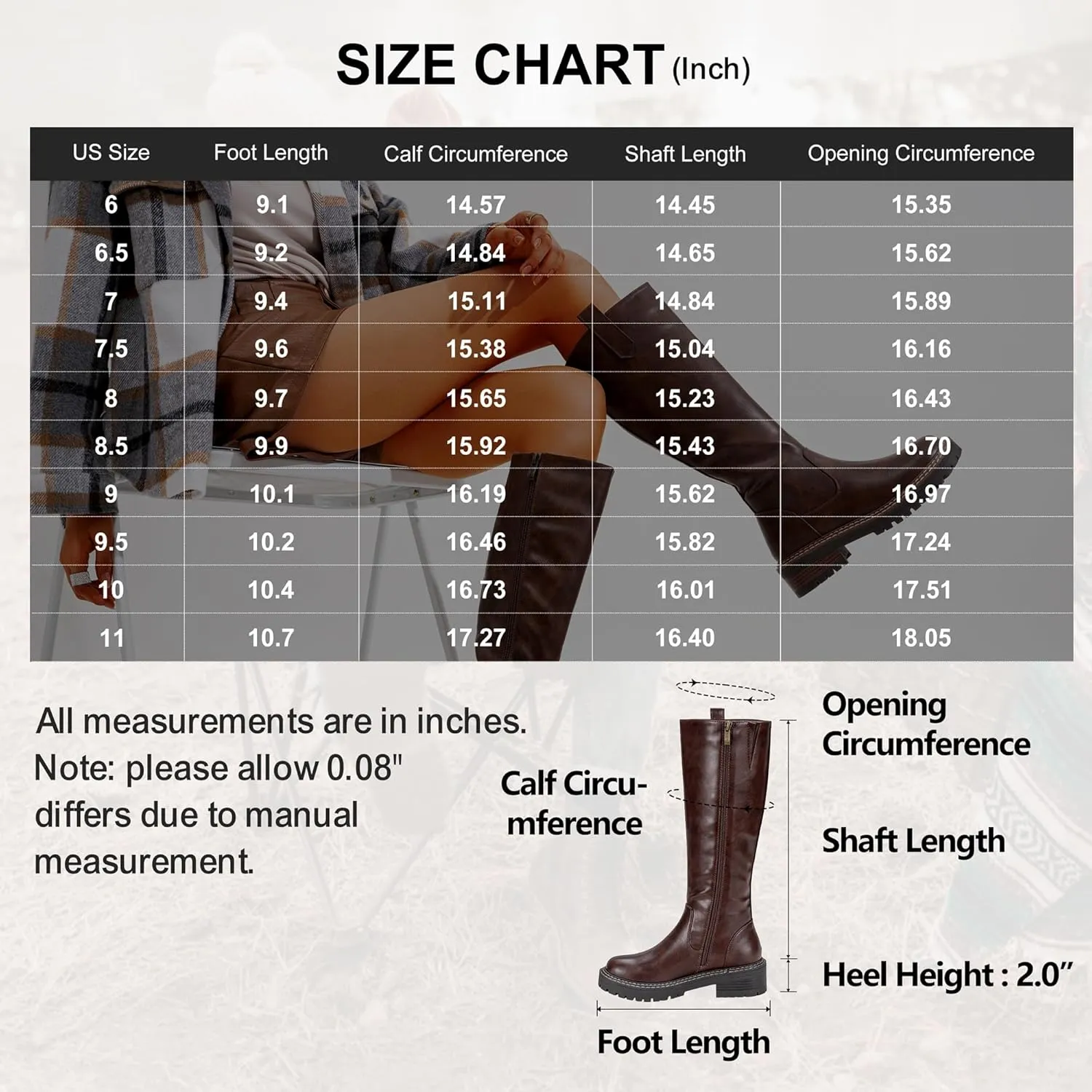 Vepose Womens 9658 Knee High Boots Low Heel, Platform Tall Boots with Side Zipper for Ladies