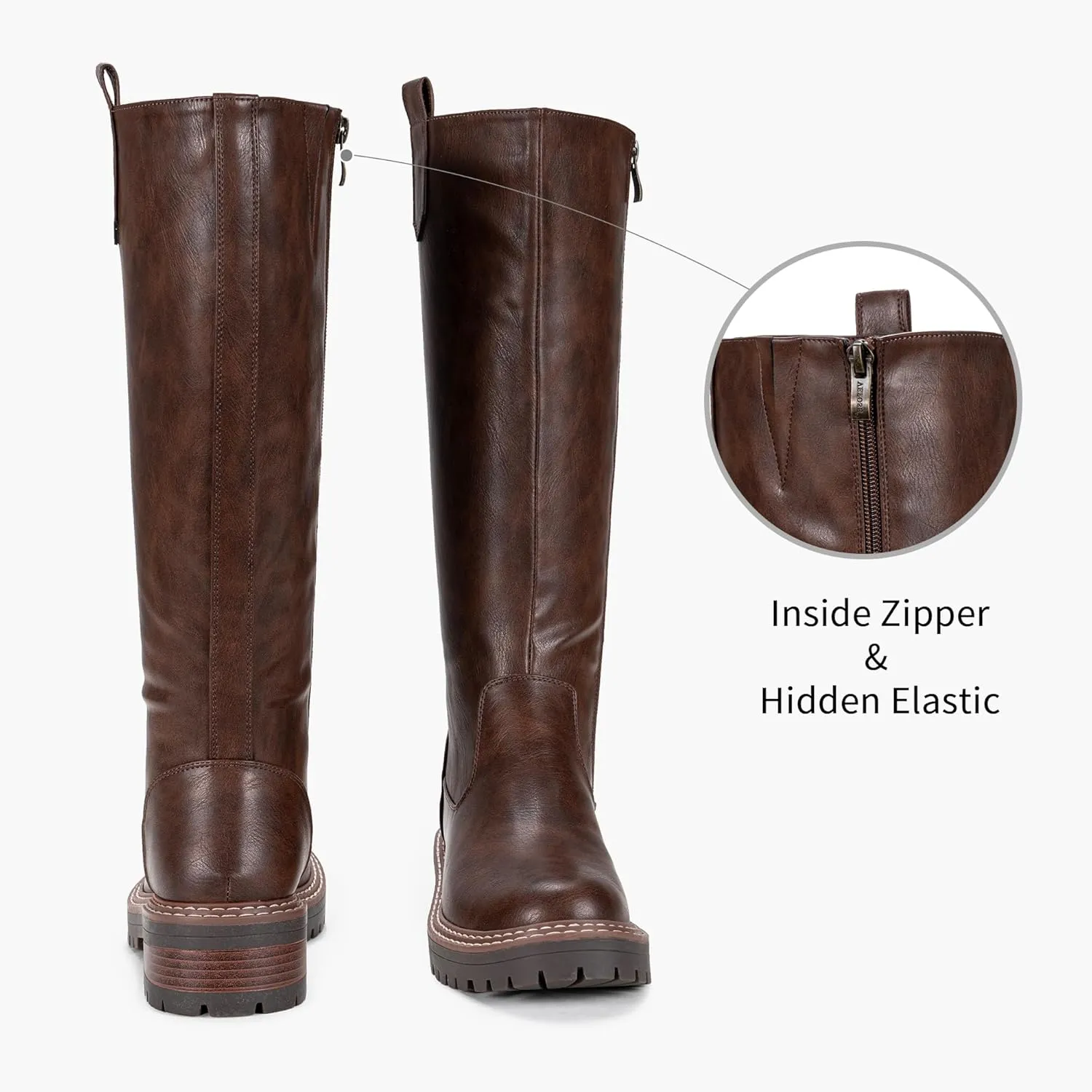 Vepose Womens 9658 Knee High Boots Low Heel, Platform Tall Boots with Side Zipper for Ladies