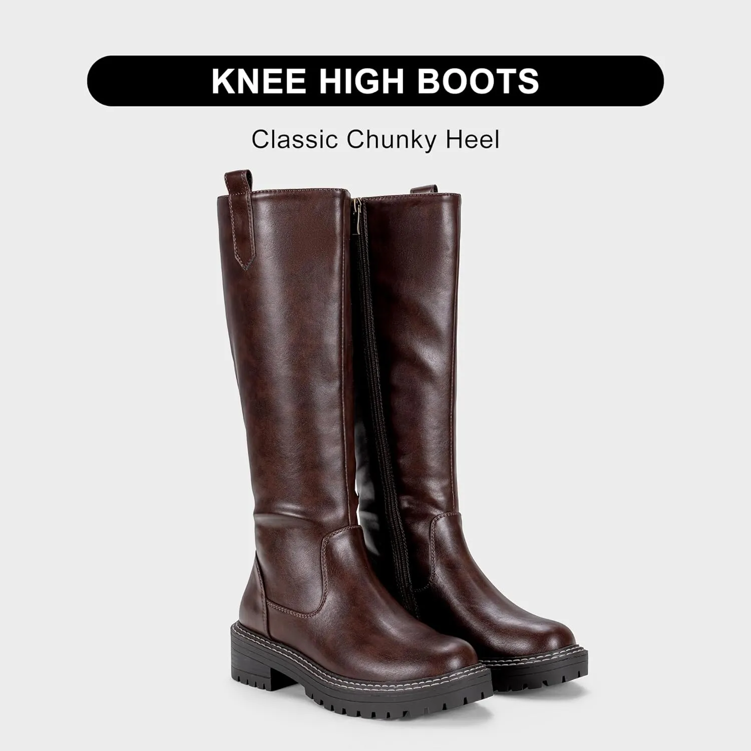 Vepose Womens 9658 Knee High Boots Low Heel, Platform Tall Boots with Side Zipper for Ladies