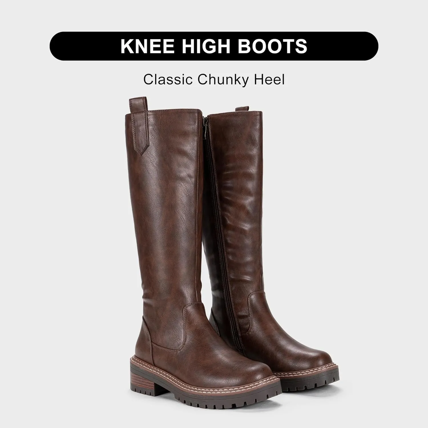 Vepose Womens 9658 Knee High Boots Low Heel, Platform Tall Boots with Side Zipper for Ladies