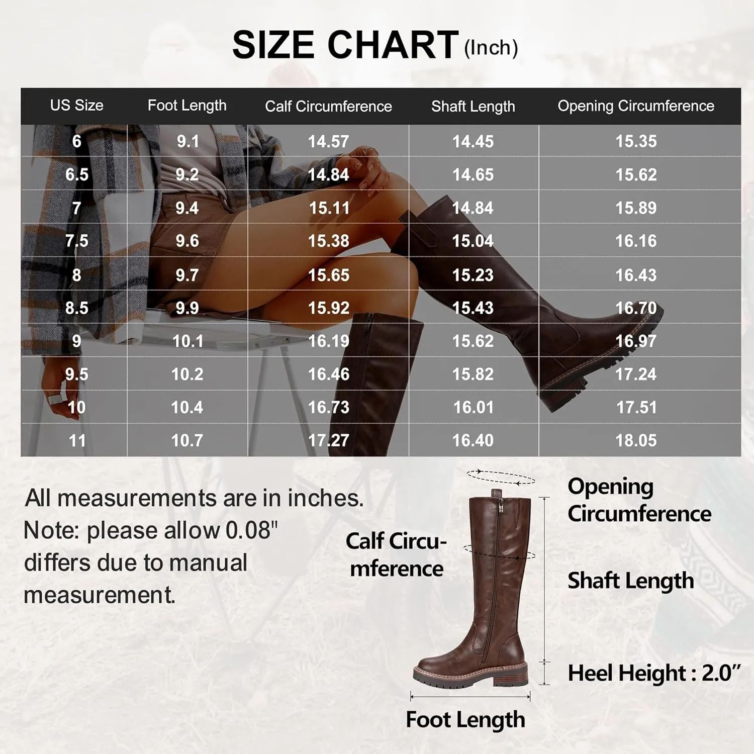 Vepose Womens 9658 Knee High Boots Low Heel, Platform Tall Boots with Side Zipper for Ladies