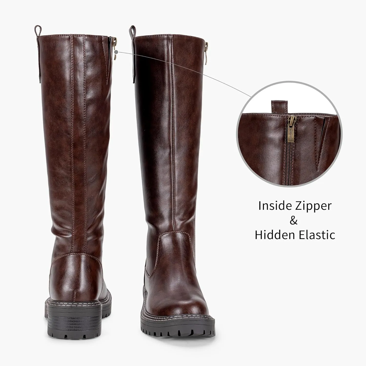 Vepose Womens 9658 Knee High Boots Low Heel, Platform Tall Boots with Side Zipper for Ladies